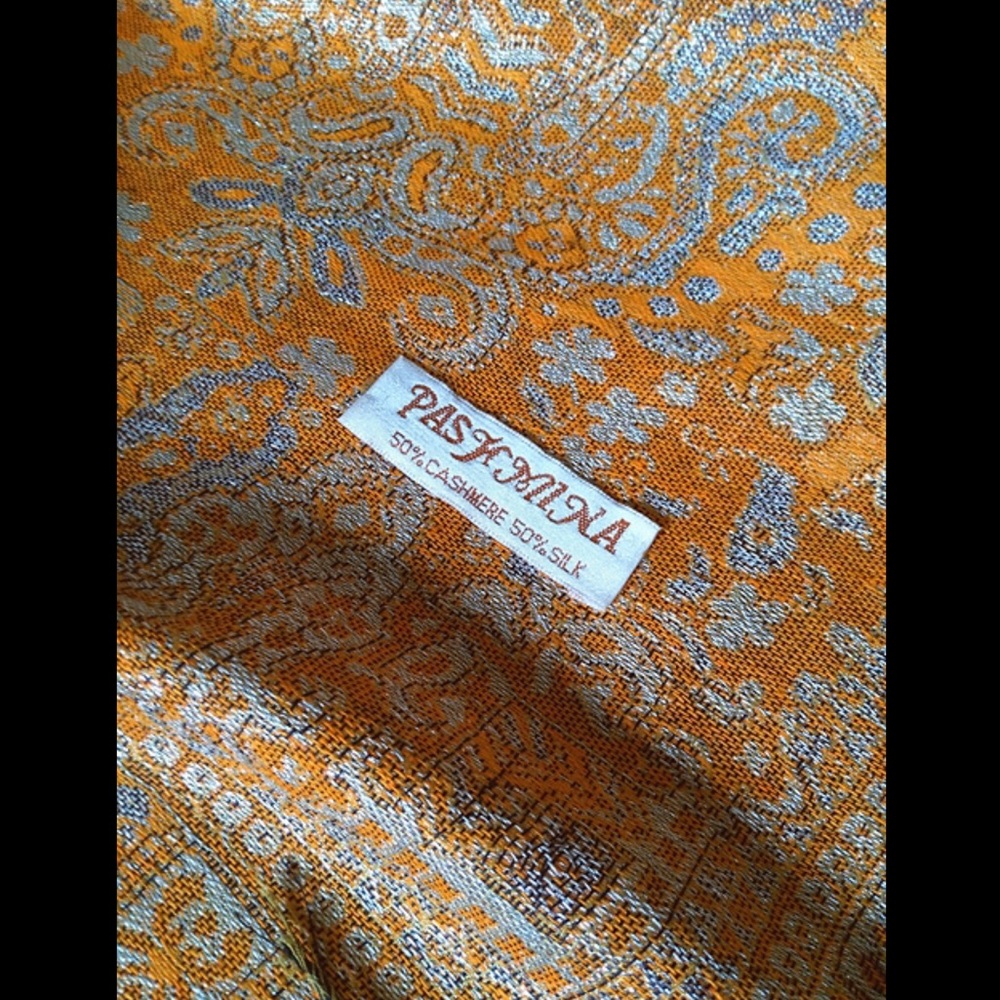 Handwoven Pashmina wrap from Israel orange, silver - Picture 2 of 5